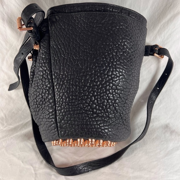 ALEXANDER WANG Black Pebbled Leather Rocco Diego Studded Bucket Shoulder Bag - Picture 14 of 17